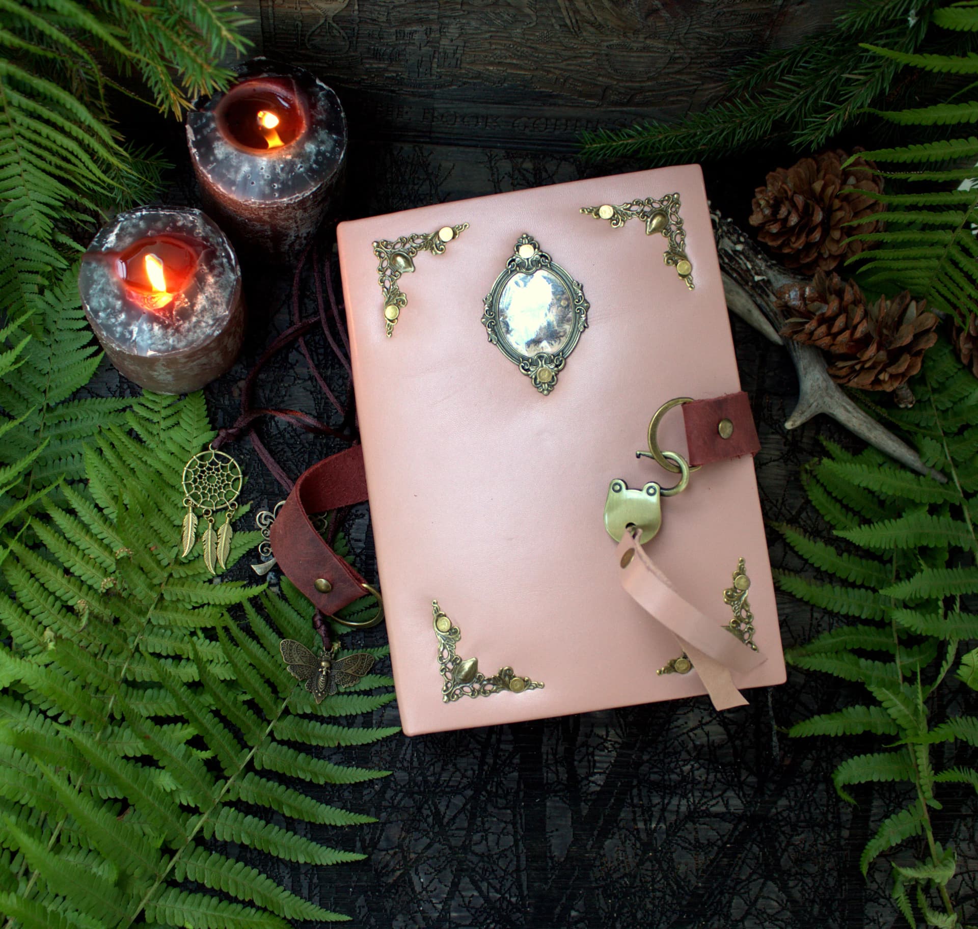 Pink Leather Locking Grimoire, Witchcraft Spell Book, Book of Shadows thumbnail 5