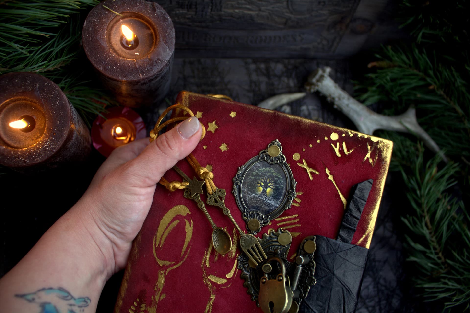 Handmade Leather Grimoire, Kitchen Witch Recipe Book, Aged Paper Journal thumbnail 4