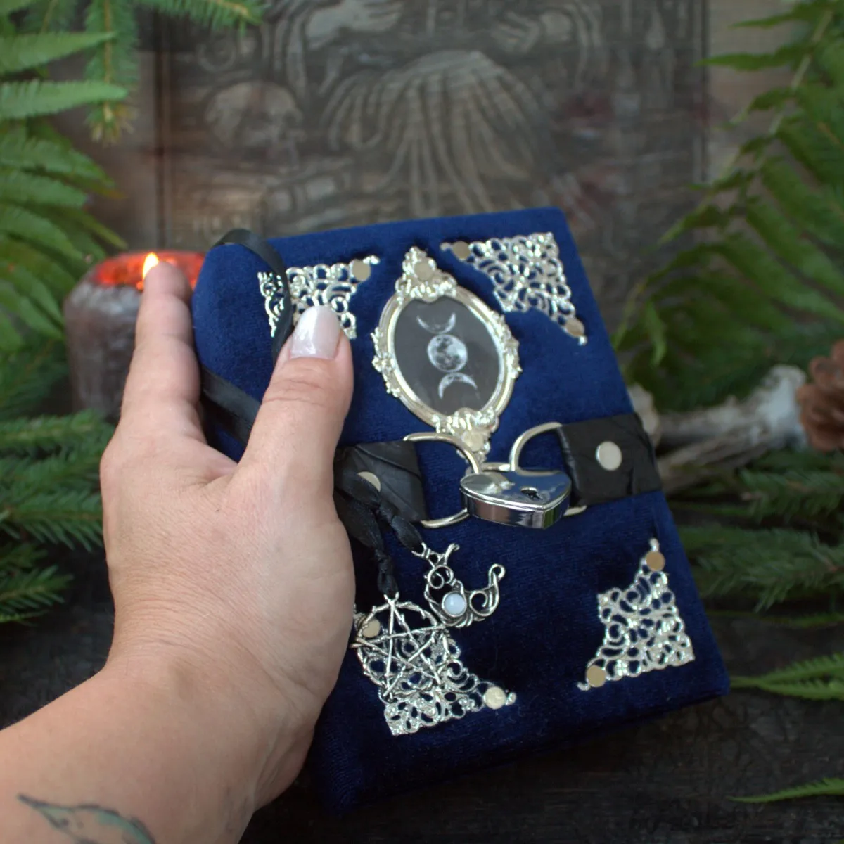 Handmade Velvet Witch Journal ,Grimoire blank Spell Book mini , A6 moon Magic Notebook thumbnail 10