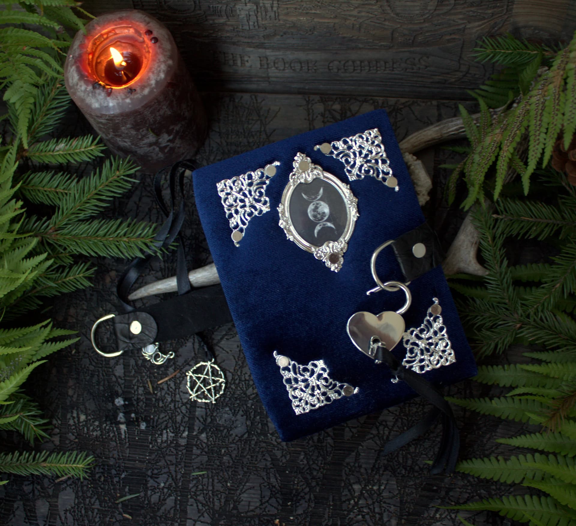 Handmade Velvet Witch Journal ,Grimoire blank Spell Book mini , A6 moon Magic Notebook thumbnail 4