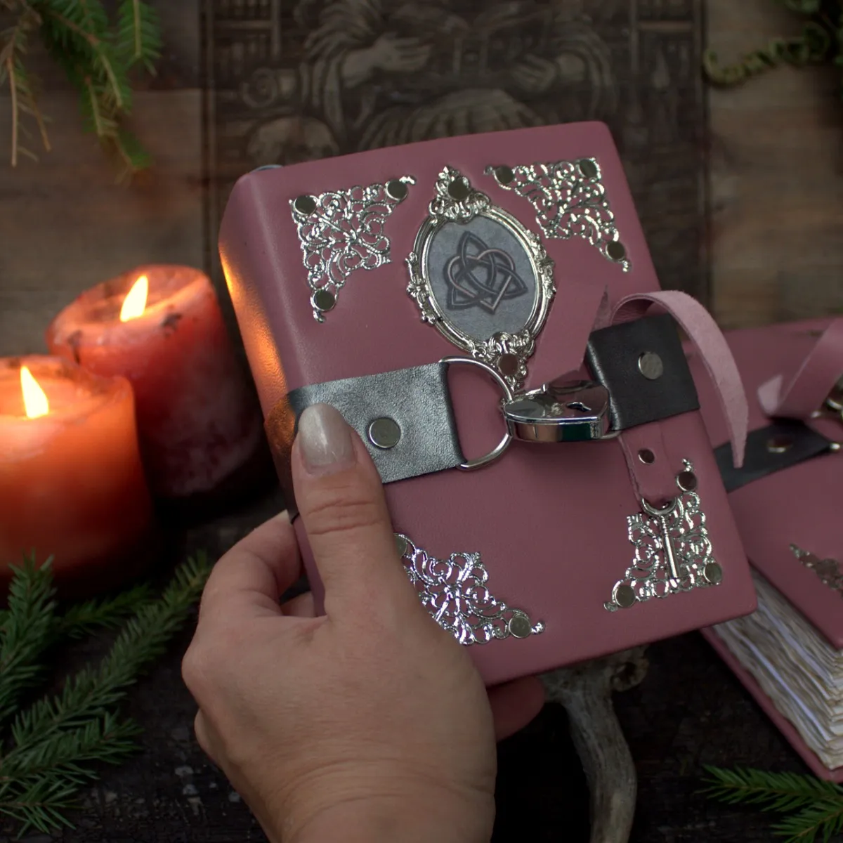 Practical magic Pink Leather Grimoire | Amethyst Spell Book with Heart Lock | Romantic Occult Gift thumbnail 10
