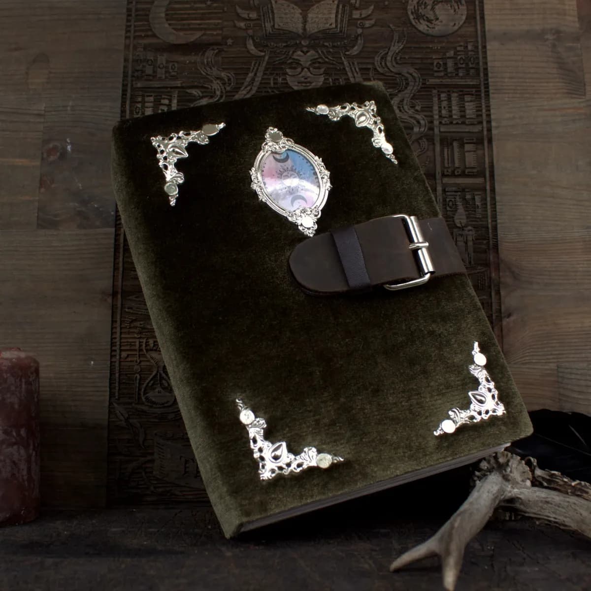 Handmade Velvet Grimoire Journal, Antique Style Book of Shadows thumbnail 10