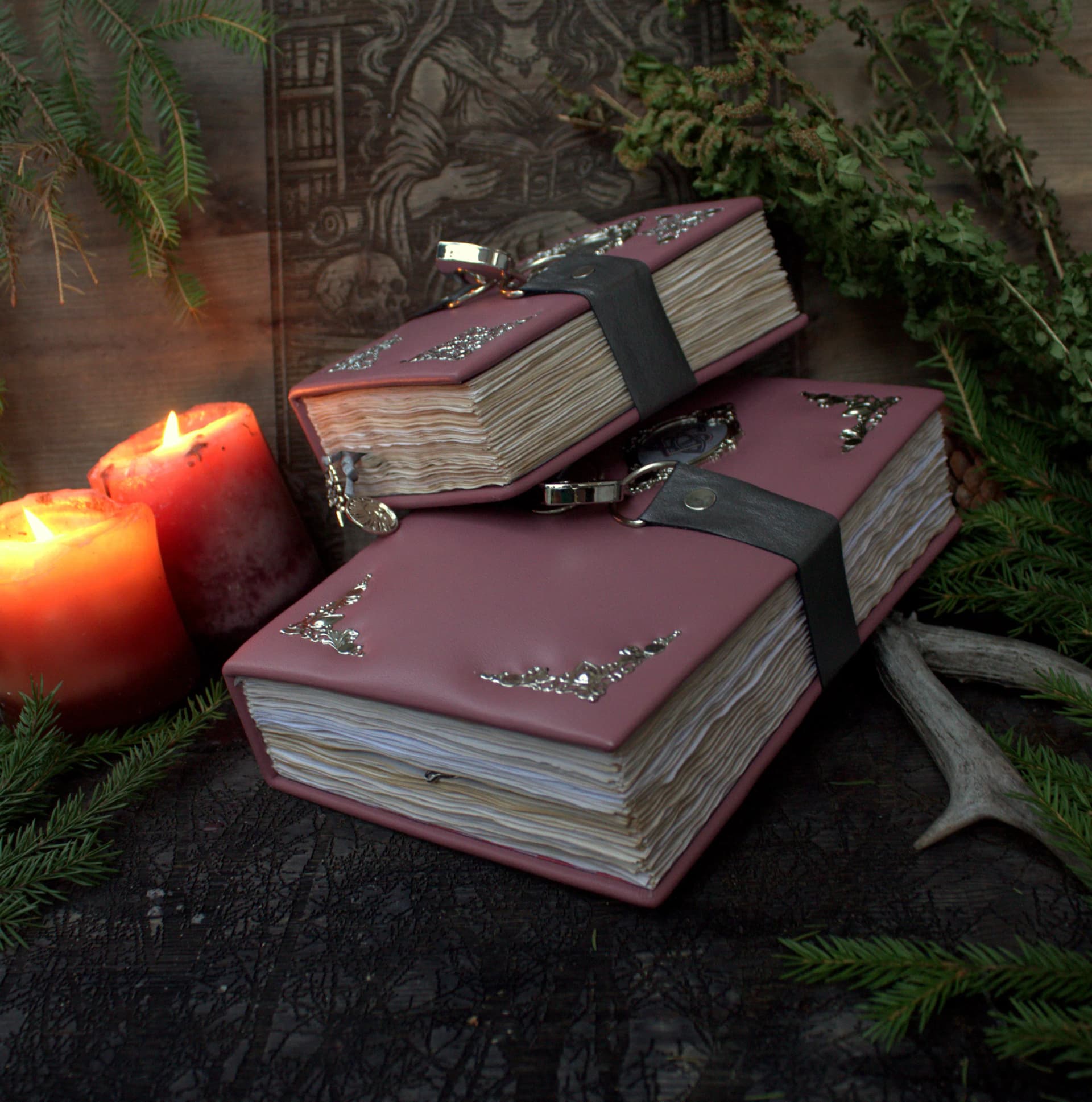 Handmade Pink Grimoire Set: Large and Small Witch Journal, Vintage Fantasy Notebook thumbnail 9