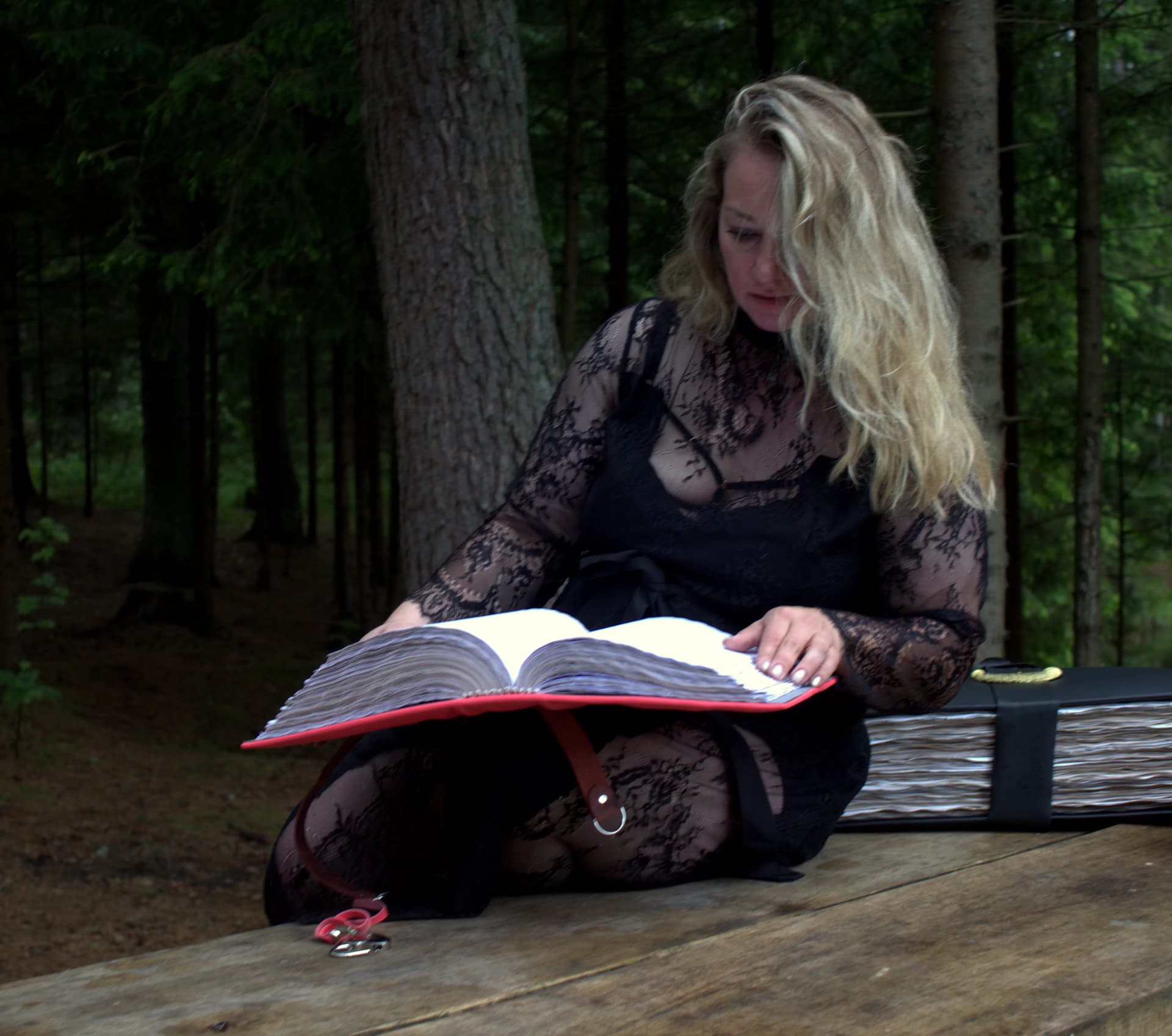 Pink Leather Grimoire with Lock, A4 Witch Journal, Book of Shadows, Large Handmade Spellbook thumbnail 3