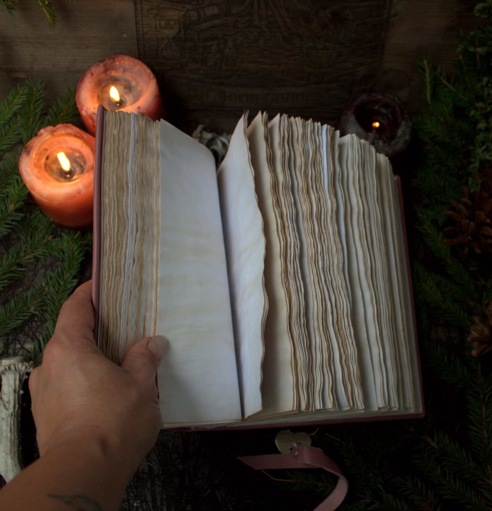 Pink Leather Grimoire Journal with Lock, Witch Spellbook thumbnail 9