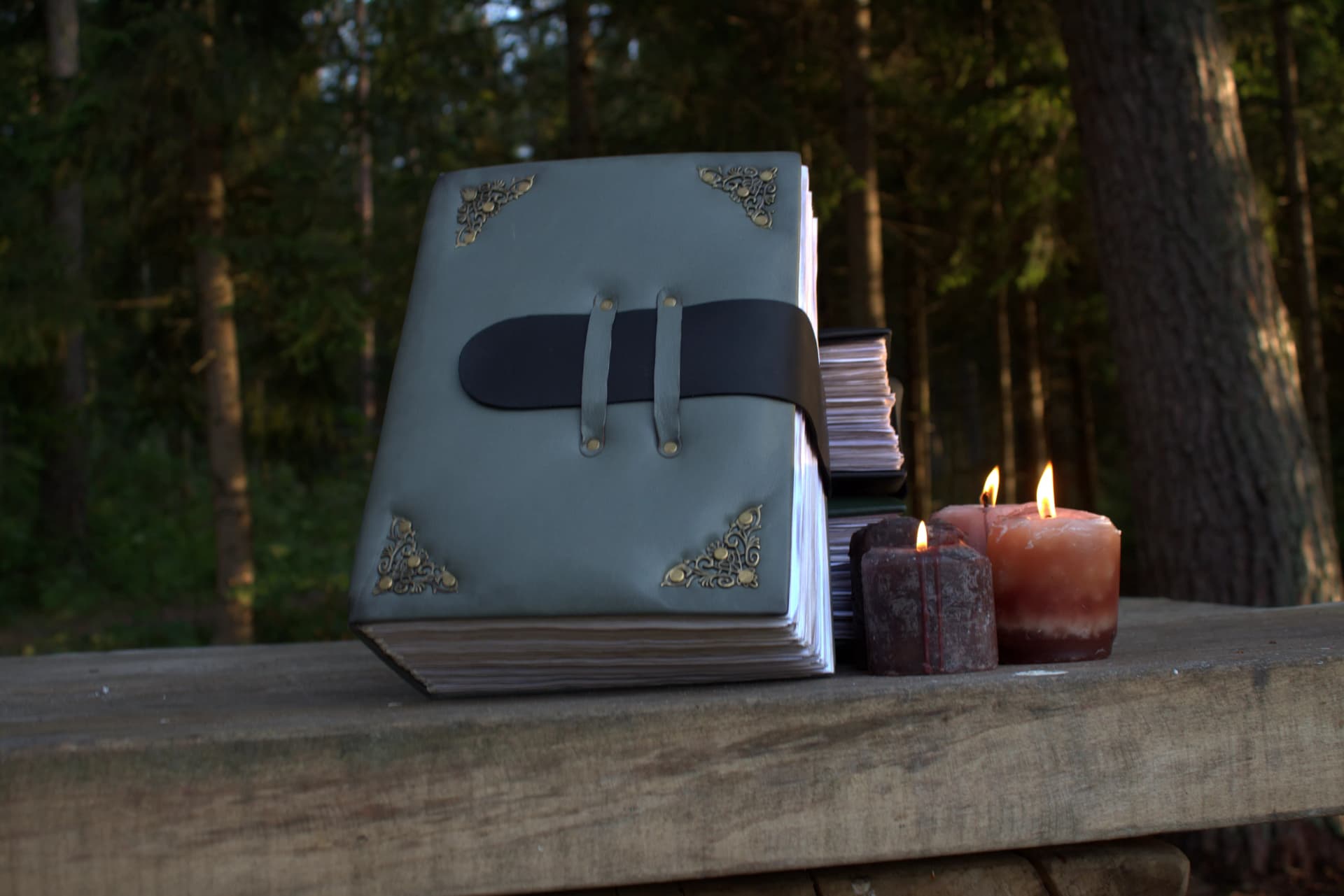 Handmade A4 Green Leather Grimoire, Medieval Book of Shadows, Fantasy Spell Book thumbnail 2