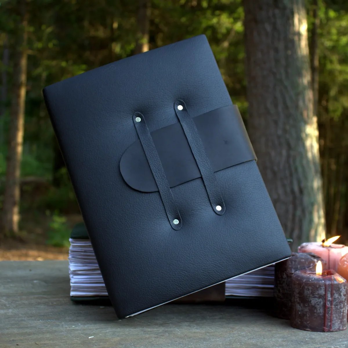 Handmade A4 black Leather Grimoire, Medieval Book of Shadows, Fantasy Spell Book thumbnail 10
