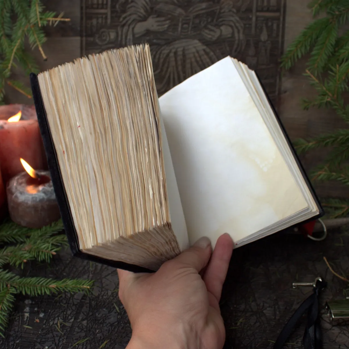 Handmade Velvet Grimoire Journal with Lock, Aged Pages thumbnail 10