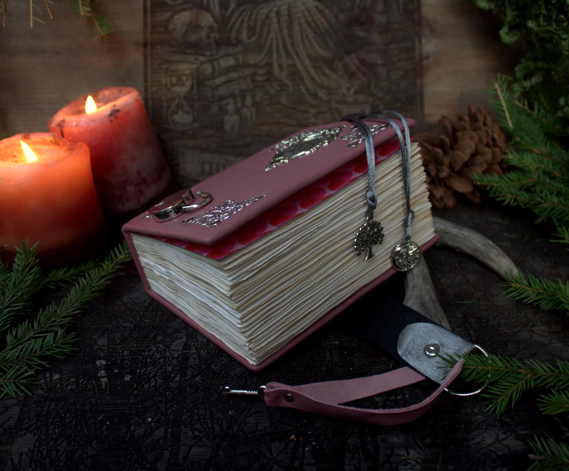 Practical magic Pink Leather Grimoire | Amethyst Spell Book with Heart Lock | Romantic Occult Gift thumbnail 3