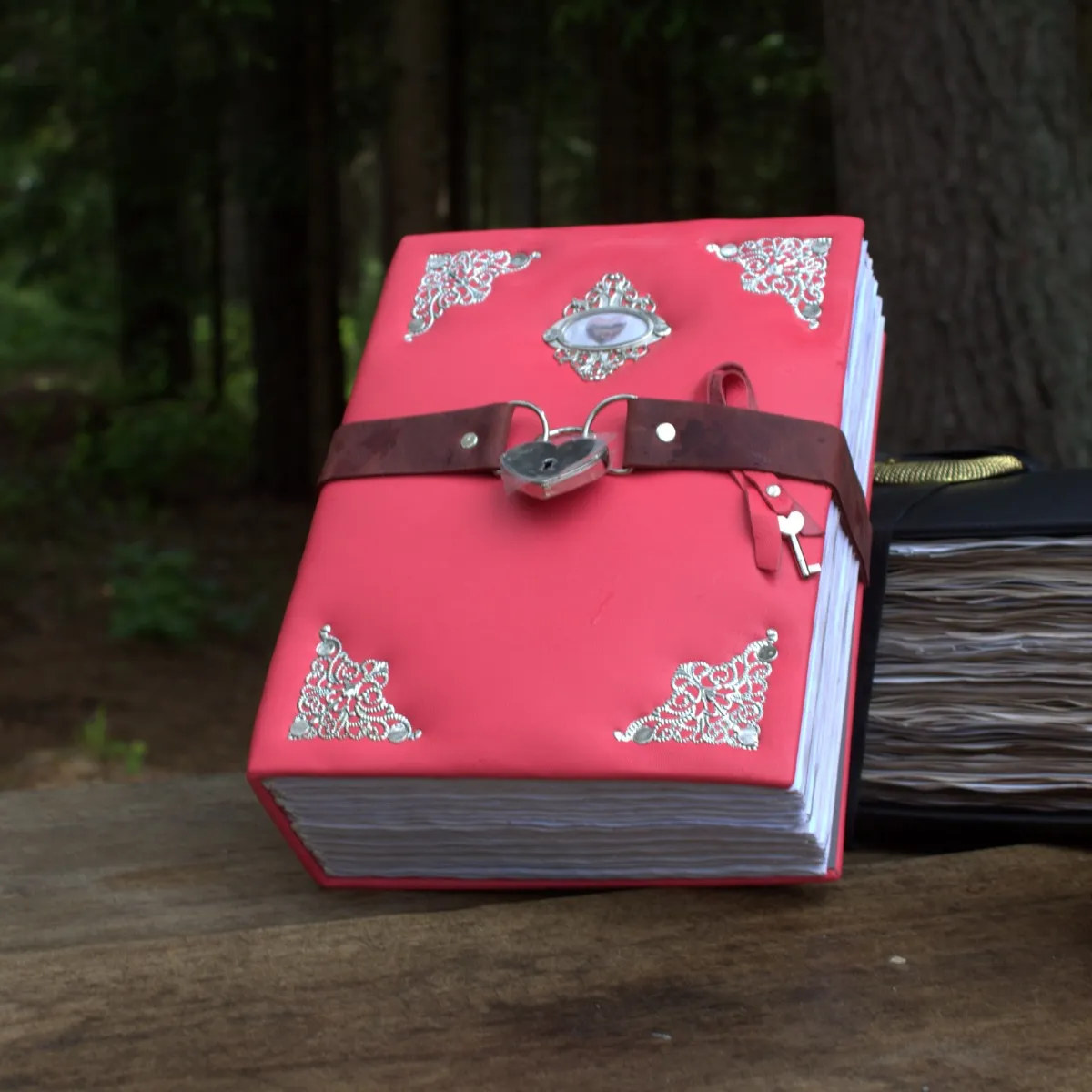 Pink Leather Grimoire with Lock, A4 Witch Journal, Book of Shadows, Large Handmade Spellbook thumbnail 10