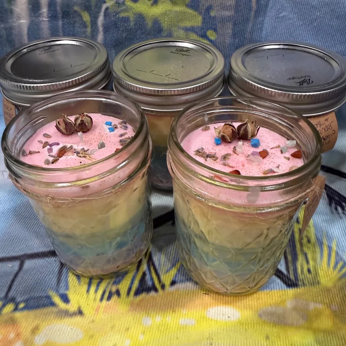 Rose and Lavender Rainbow Candle - Image 1