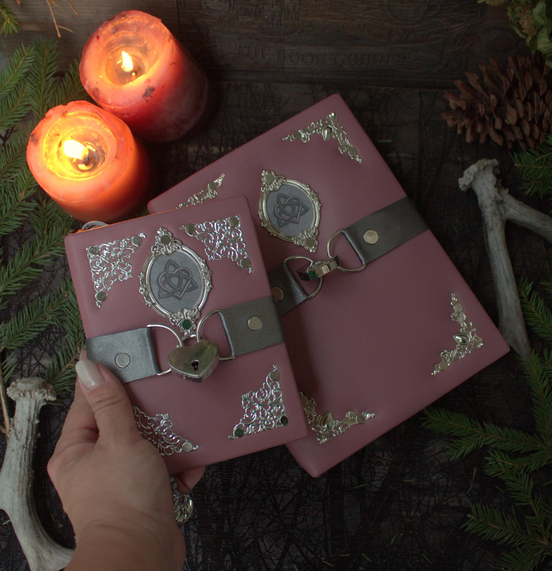 Handmade Pink Grimoire Set: Large and Small Witch Journal, Vintage Fantasy Notebook thumbnail 7
