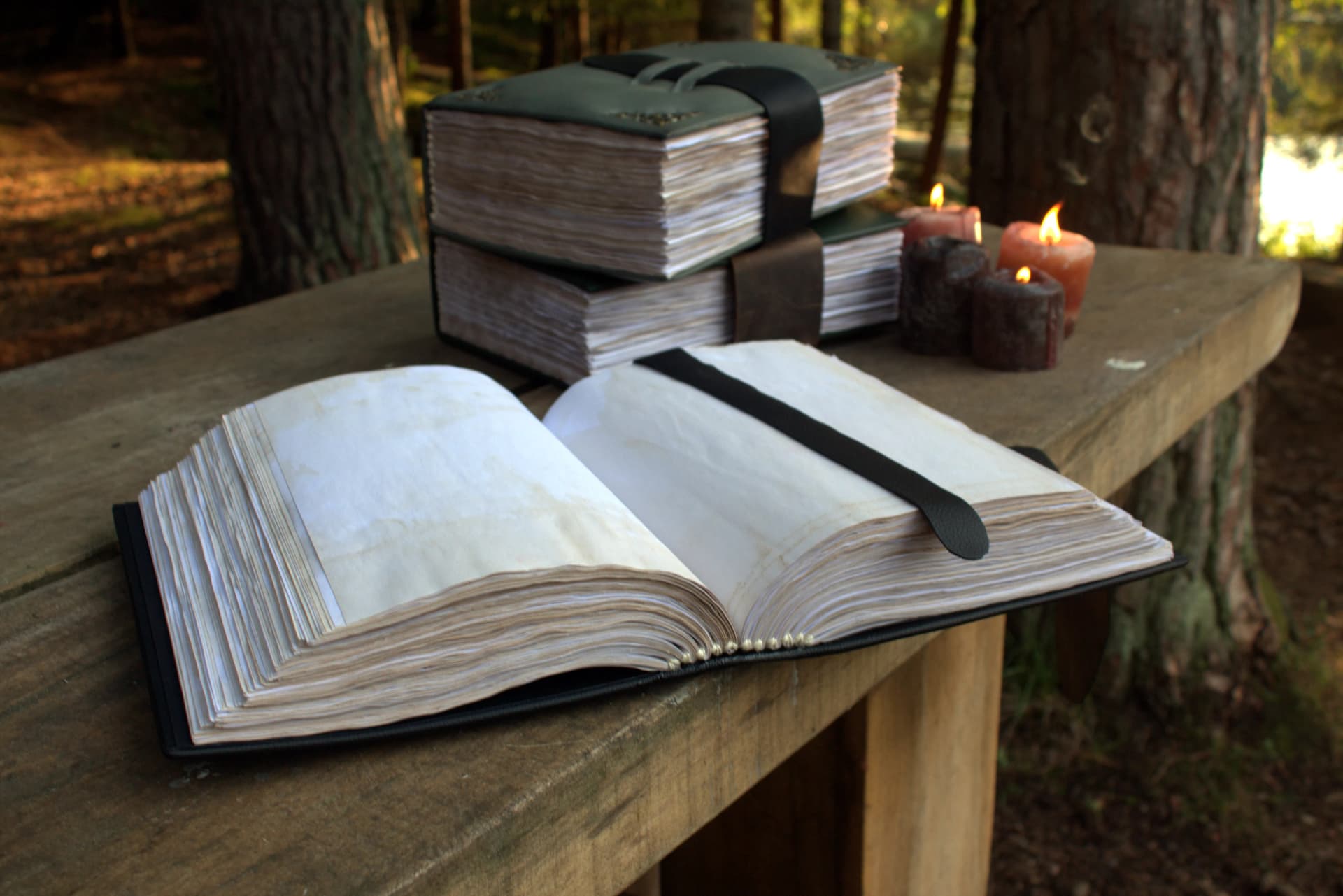 Handmade A4 black Leather Grimoire, Medieval Book of Shadows, Fantasy Spell Book thumbnail 4