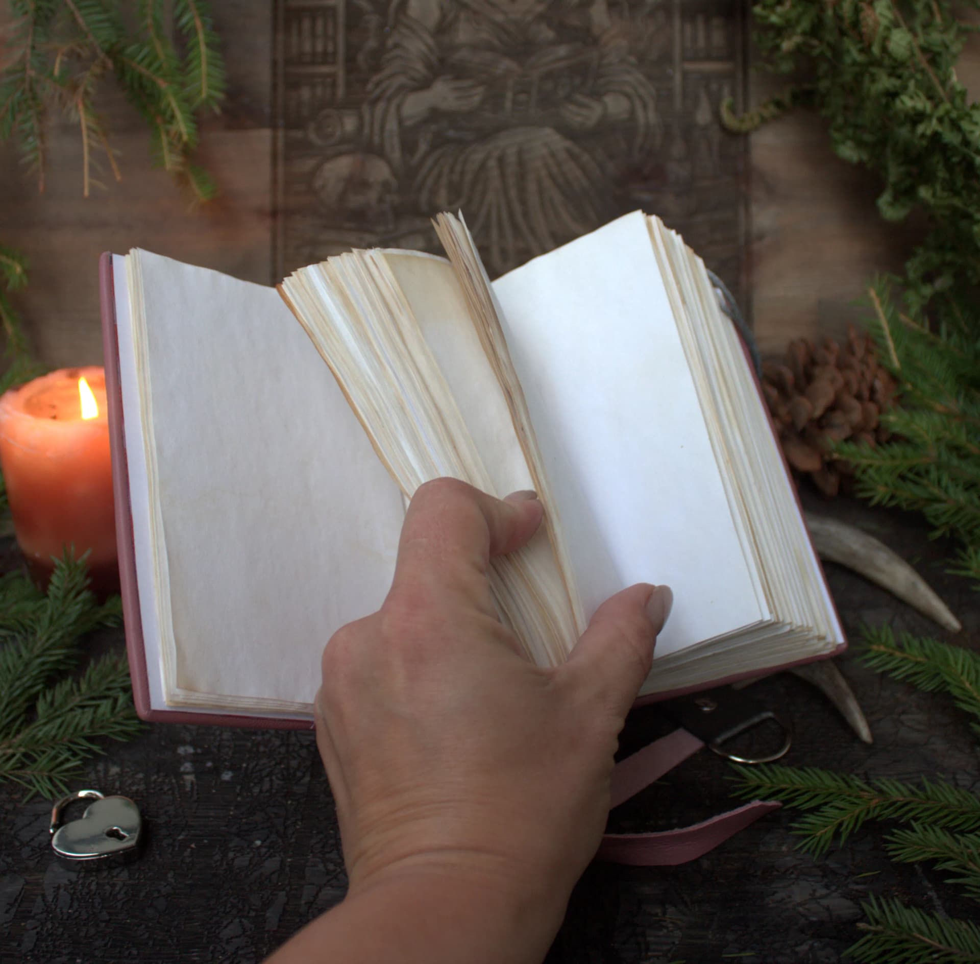 Practical magic Pink Leather Grimoire | Amethyst Spell Book with Heart Lock | Romantic Occult Gift thumbnail 4