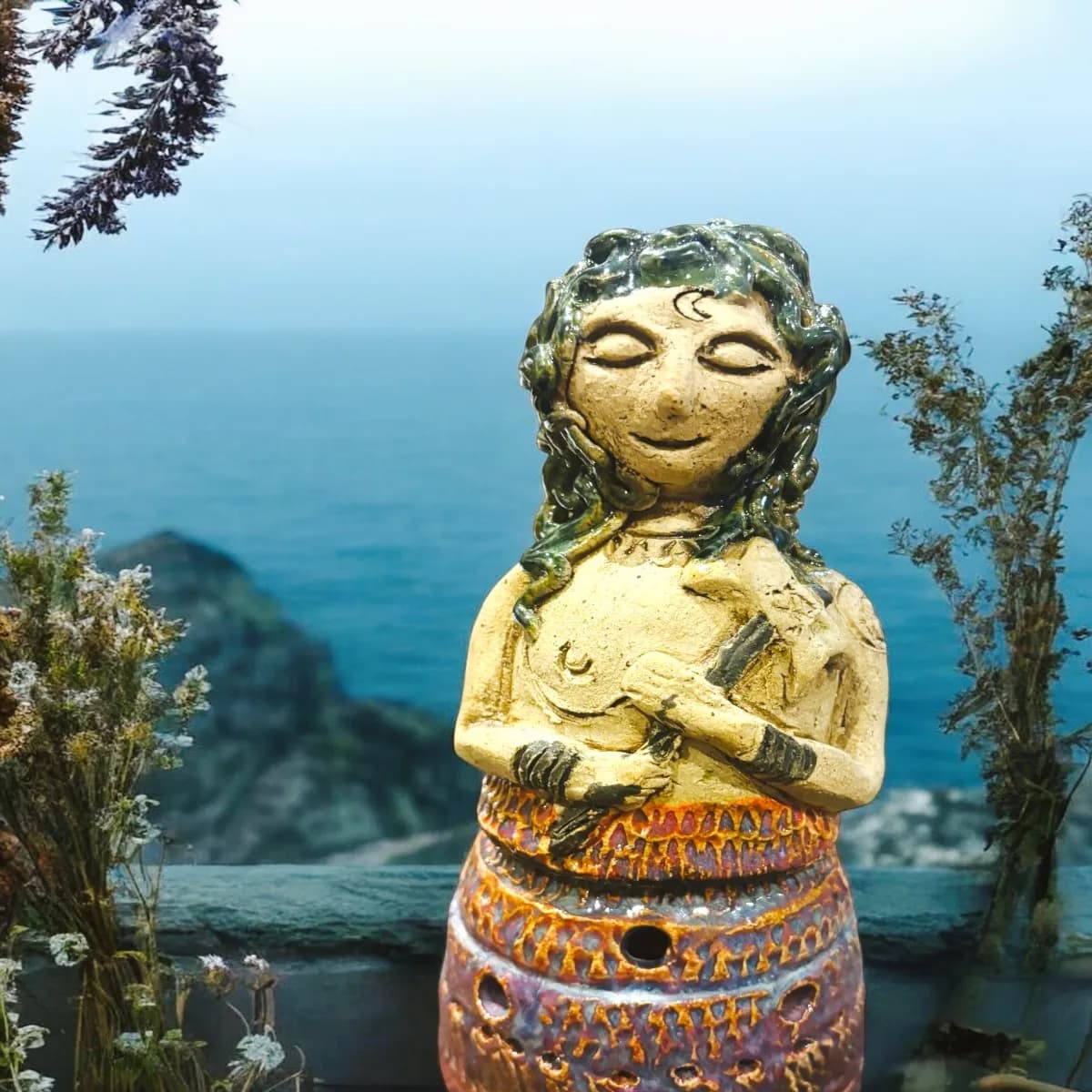 Medusa ancestral goddess altar sculpture lantern and incense burner thumbnail 3