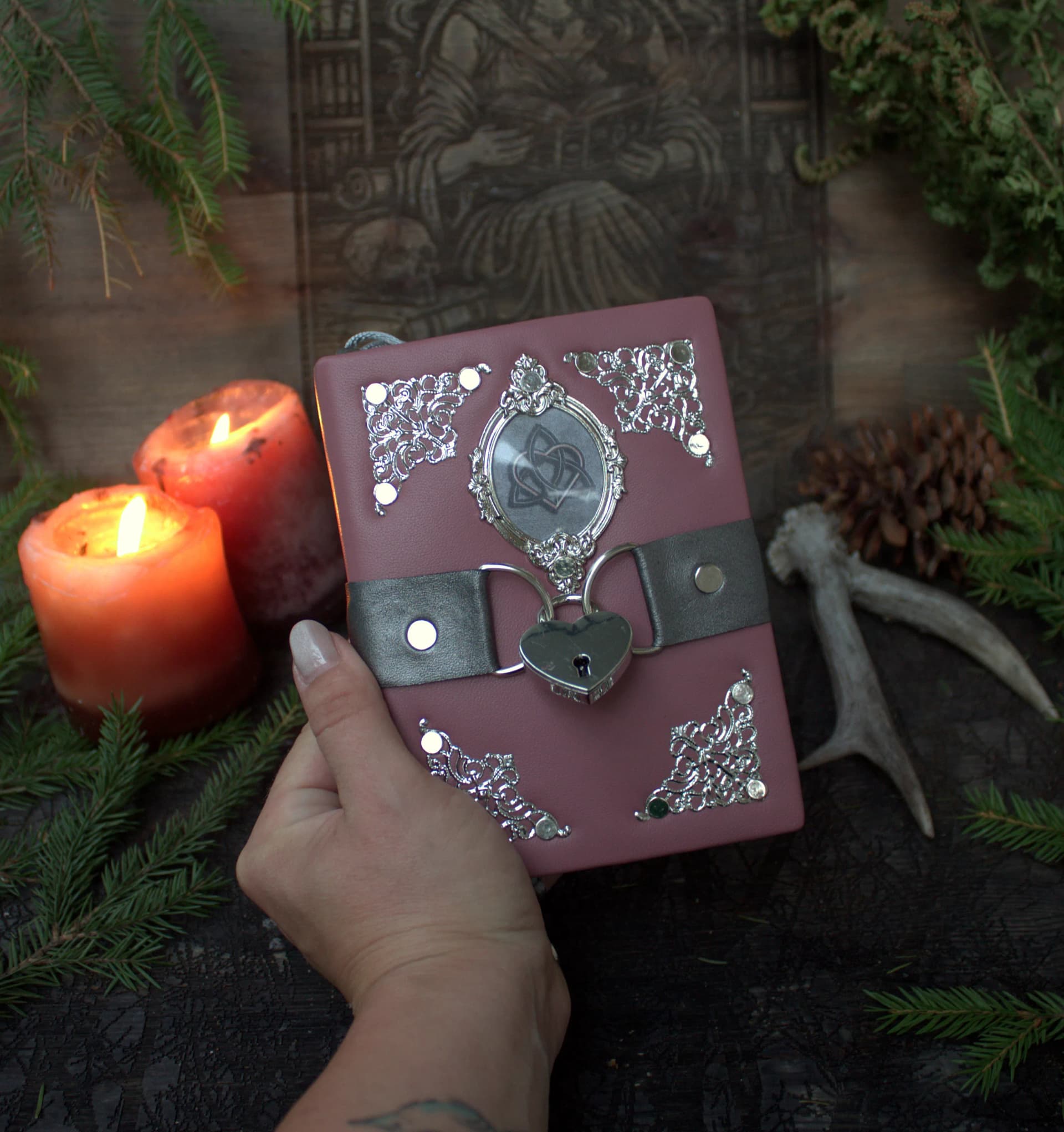 Practical magic Pink Leather Grimoire | Amethyst Spell Book with Heart Lock | Romantic Occult Gift thumbnail 7