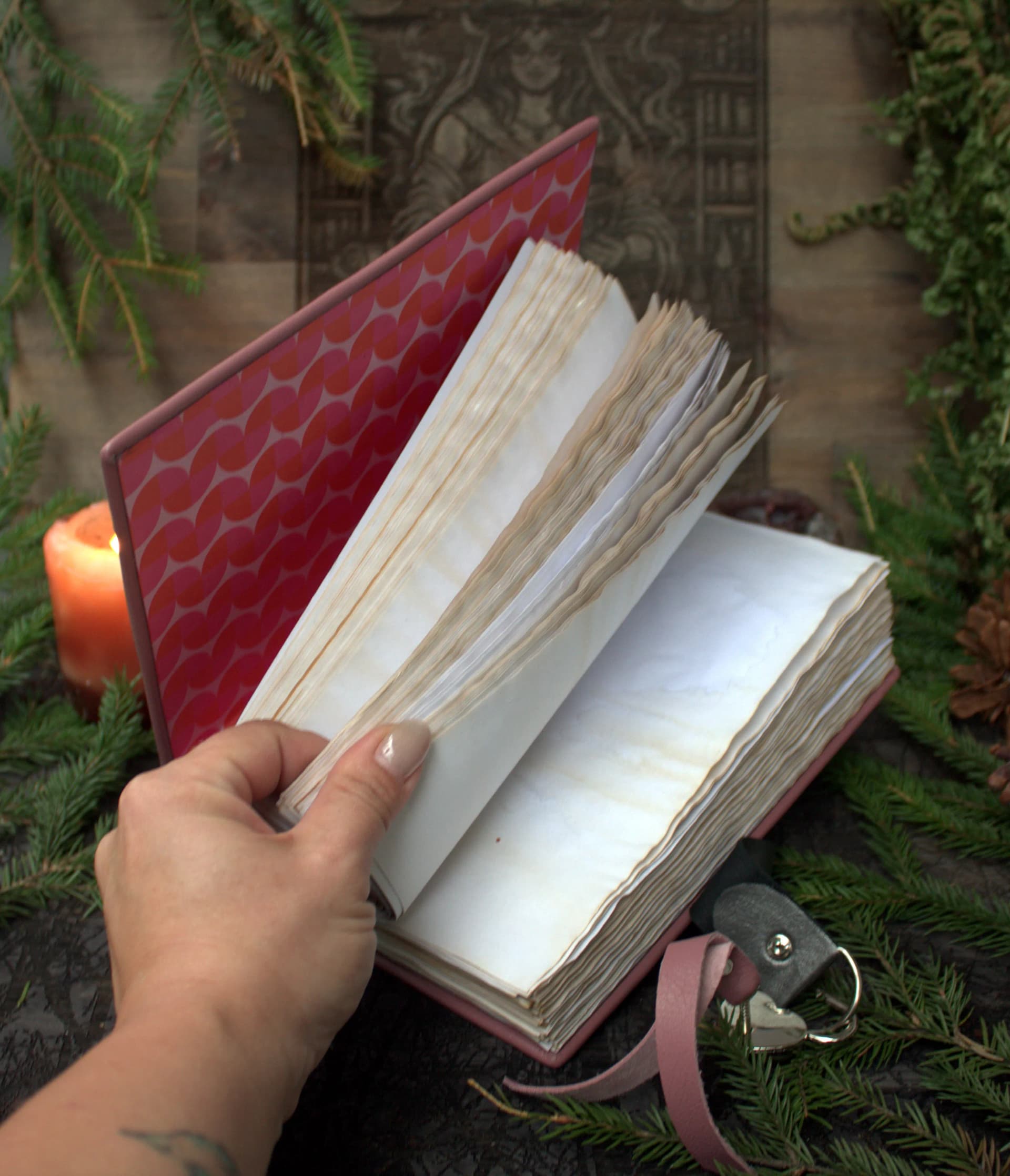 Pink Leather Grimoire Journal with Lock, Witch Spellbook thumbnail 7