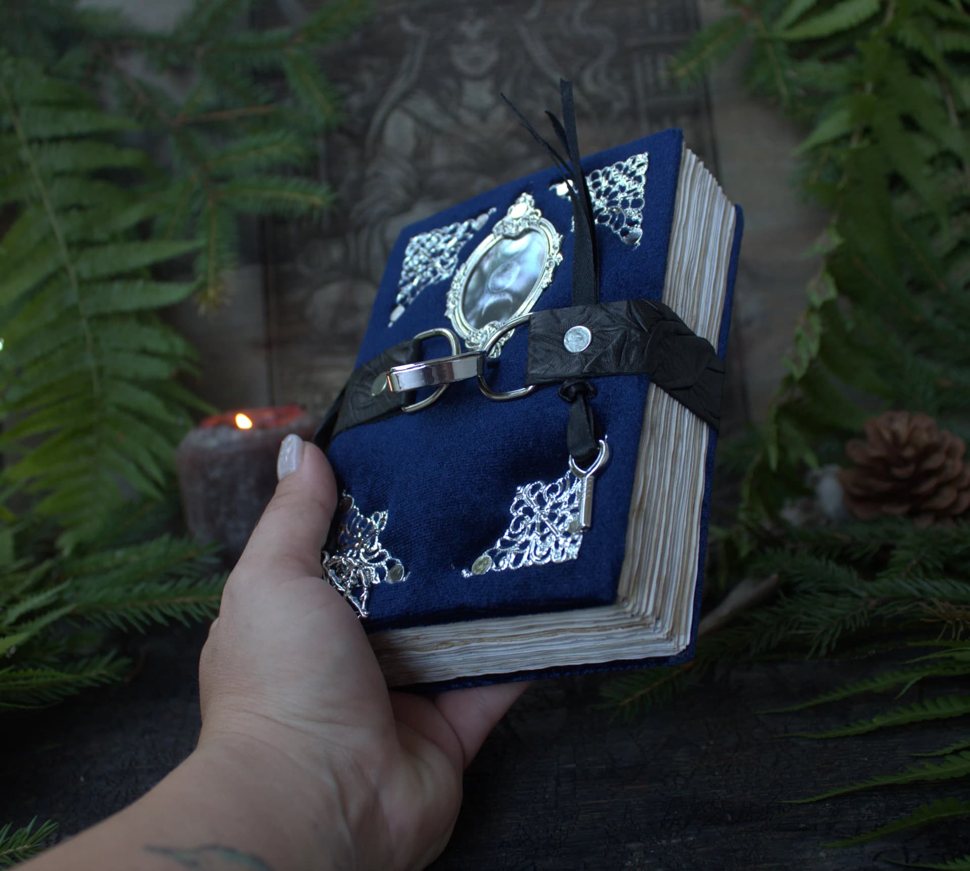 Handmade Velvet Witch Journal ,Grimoire blank Spell Book mini , A6 moon Magic Notebook thumbnail 8