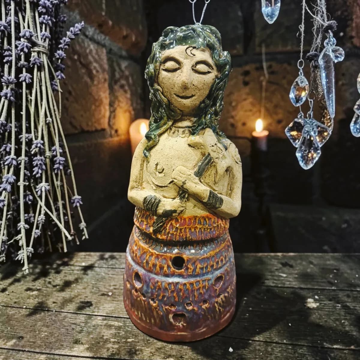 Medusa ancestral goddess altar sculpture lantern and incense burner - Image 1