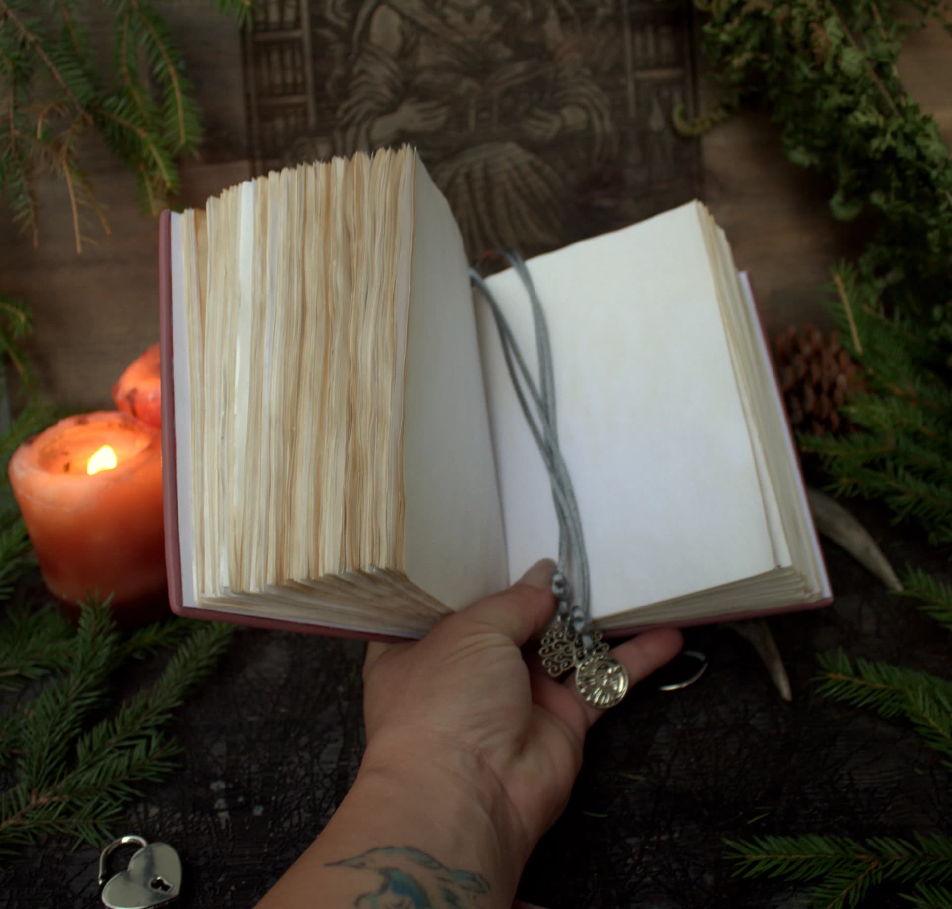 Practical magic Pink Leather Grimoire | Amethyst Spell Book with Heart Lock | Romantic Occult Gift thumbnail 6