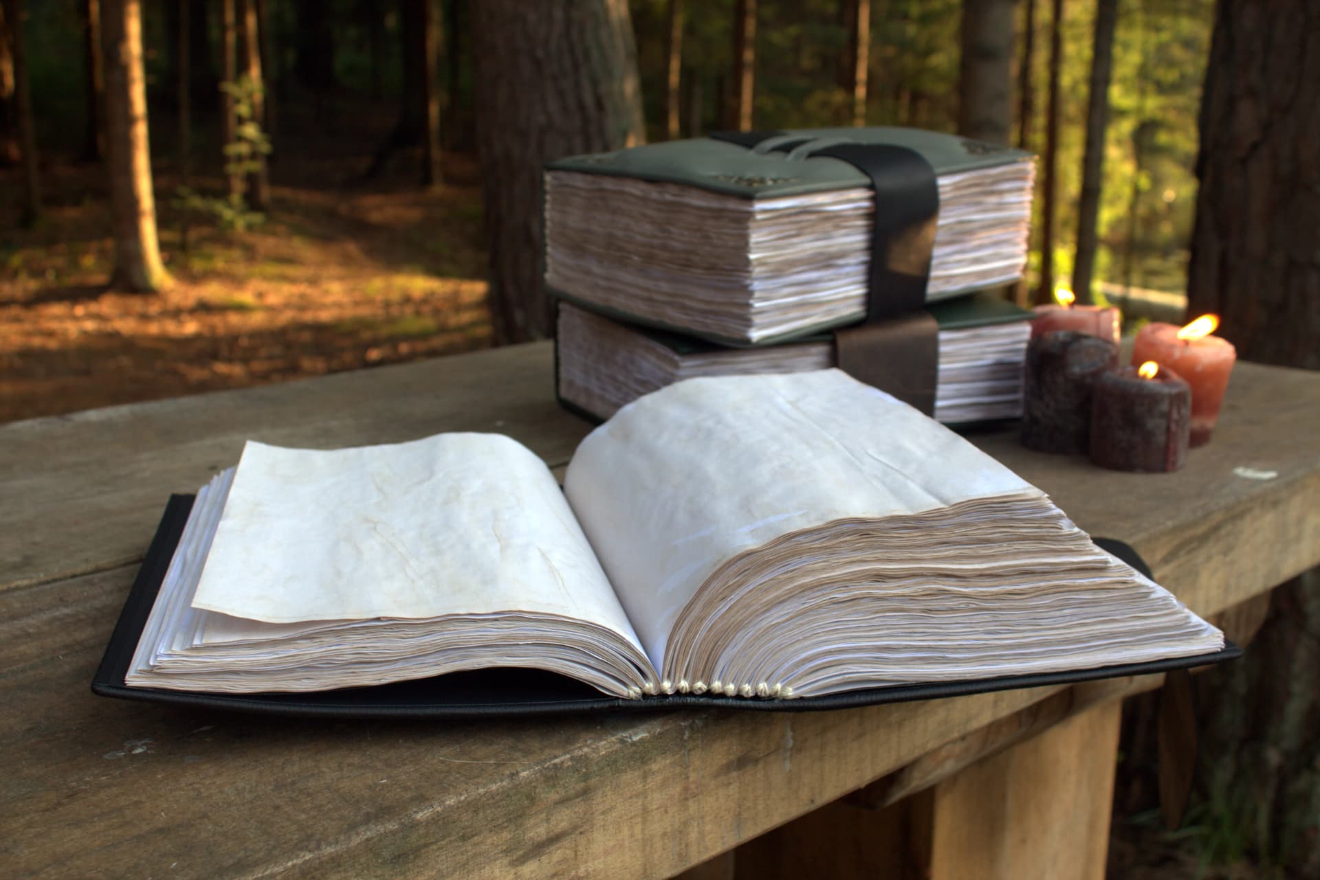 Handmade A4 Green Leather Grimoire, Medieval Book of Shadows, Fantasy Spell Book thumbnail 4