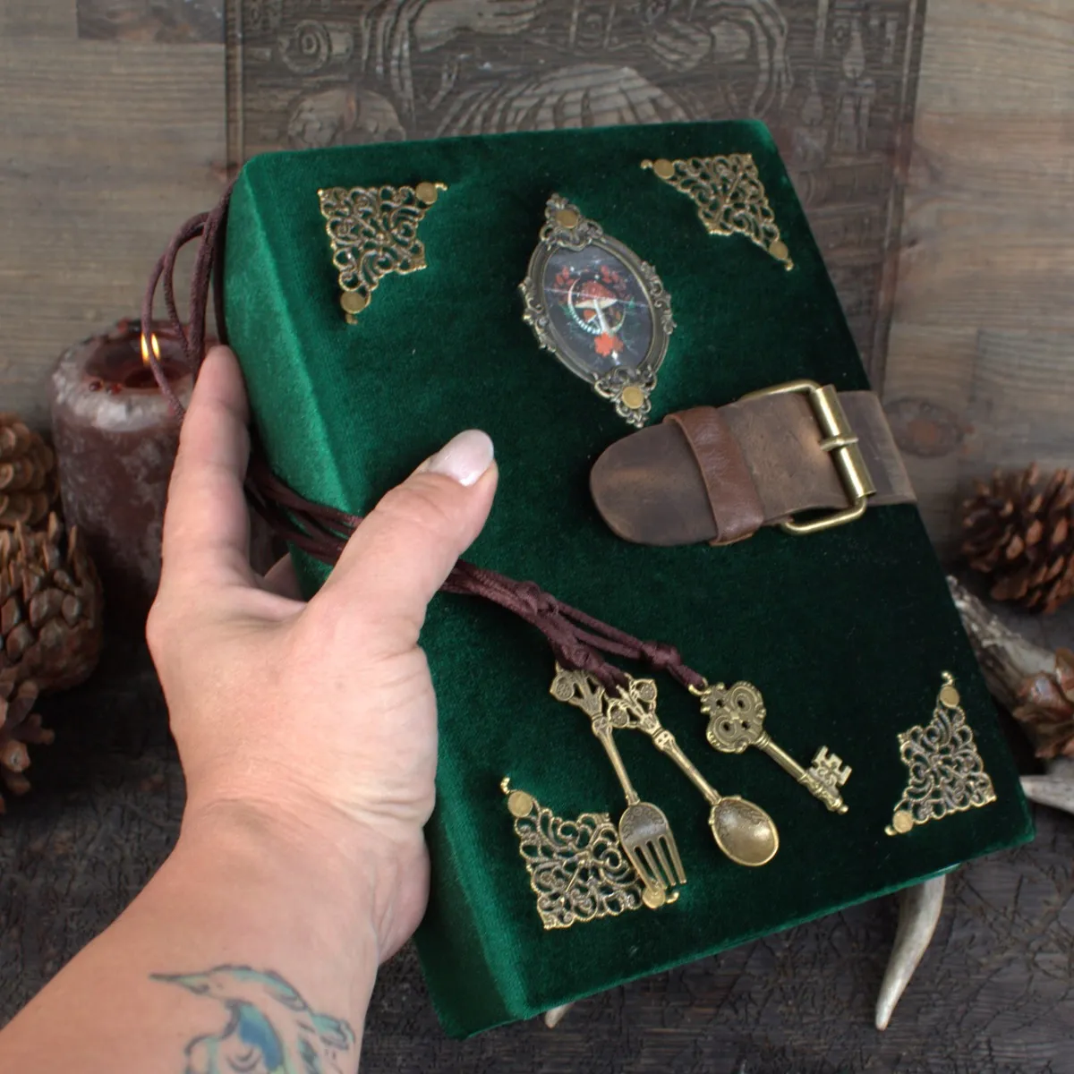 Handmade Velvet Grimoire, A5 Recipe Witch Journal, Spell Book, Book of Shadows - Image 1